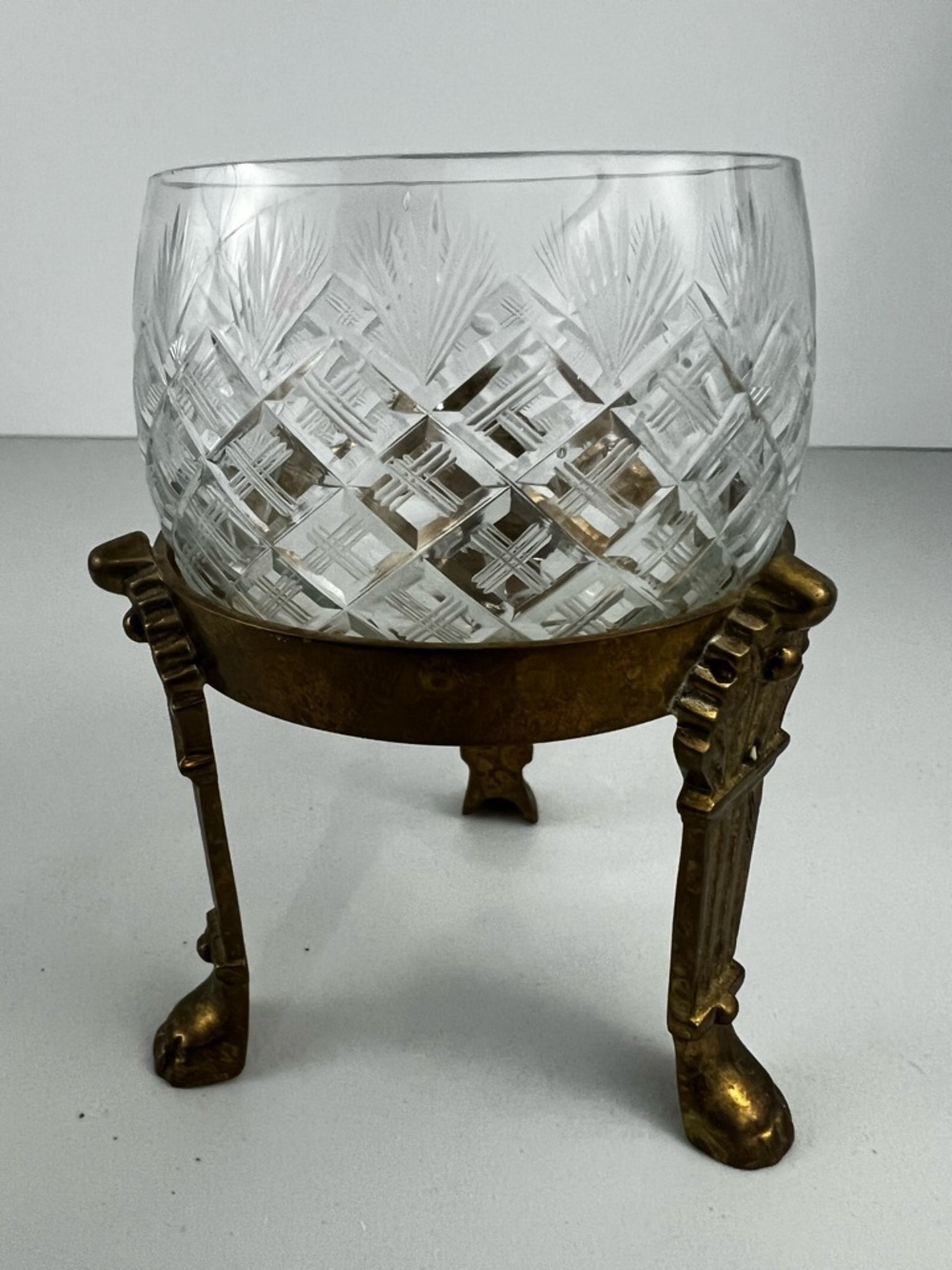 Vintage Crystal Votive Holder with Brass Stand